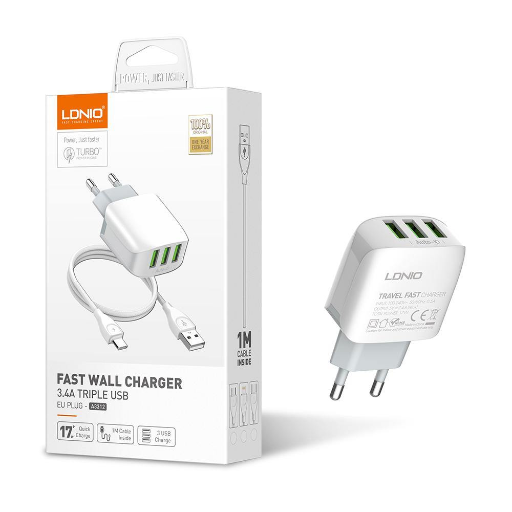 A3312 17W 3 USB Home Charge Adapter - LDNIO®