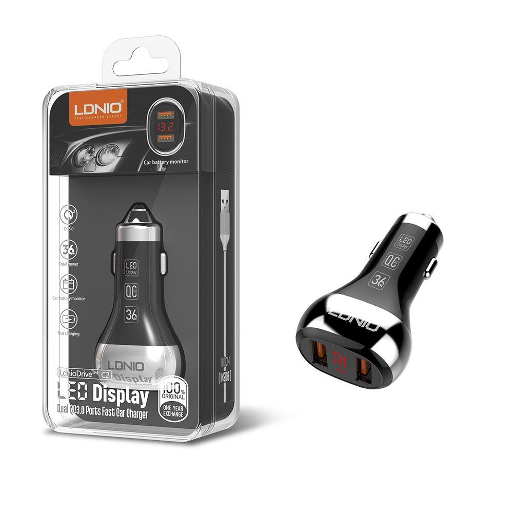 C2 2 USB QC3.0 Led DisplayFast Charger Car Charger - LDNIO®