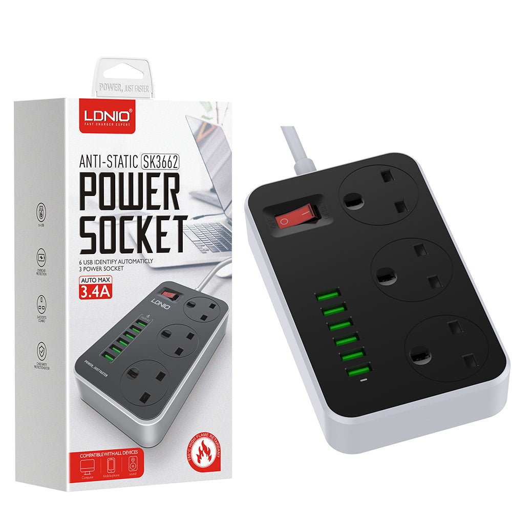 SK3662 3 Port + 6 USB Power Socket - LDNIO®