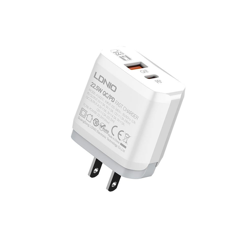 A2421C 22.5W USB-A & USB-C (2 Ports) Universal Quick Type-C Charge Adapter - LDNIO®