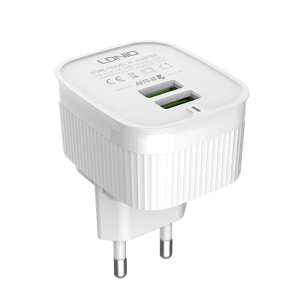 A201 2.4A Dual Usb Ports Fast Charge Universal Travel Wall Charger With Ip Cable - LDNIO®